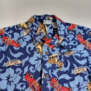 Green Dog Classic Car Tropical Graphic Print Casual Button Up Shirt Boys Size 6